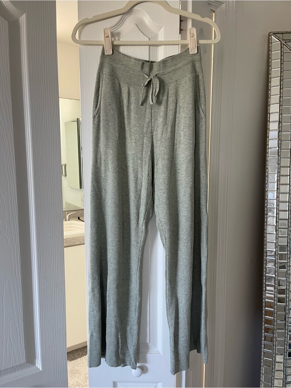 Uniqlo Wide-Leg Knit Pants with Drawstring - Sage Green